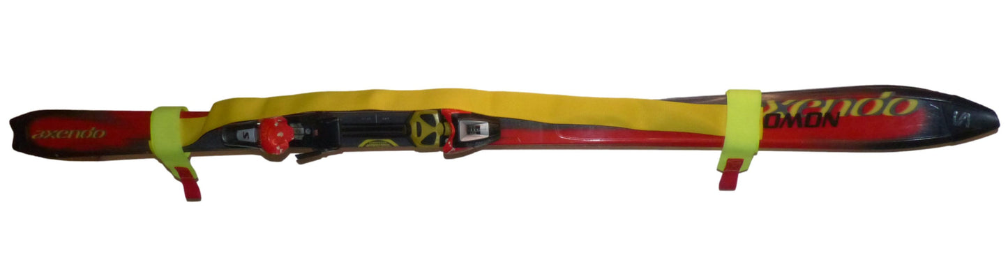 Benristraps Ski and Pole Carry Strap in yellow on skis