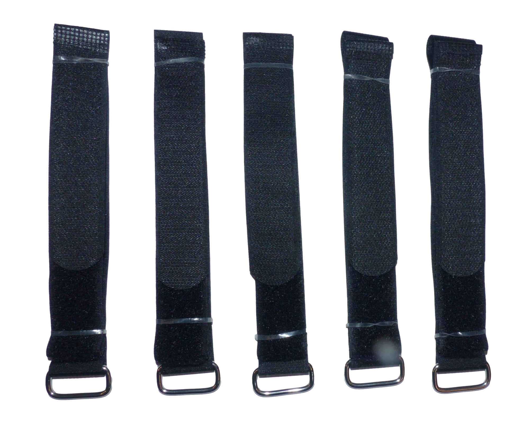 Premium Hook and loop strap in black with stainless steel buckle, 25mm x 50cm, pack of 5