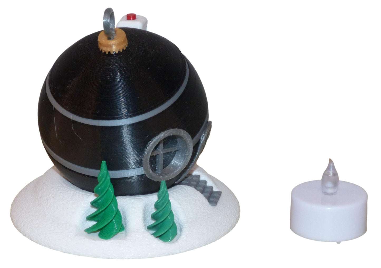 Christmas Tree Bauble Fairy House with LED Tealight in black
