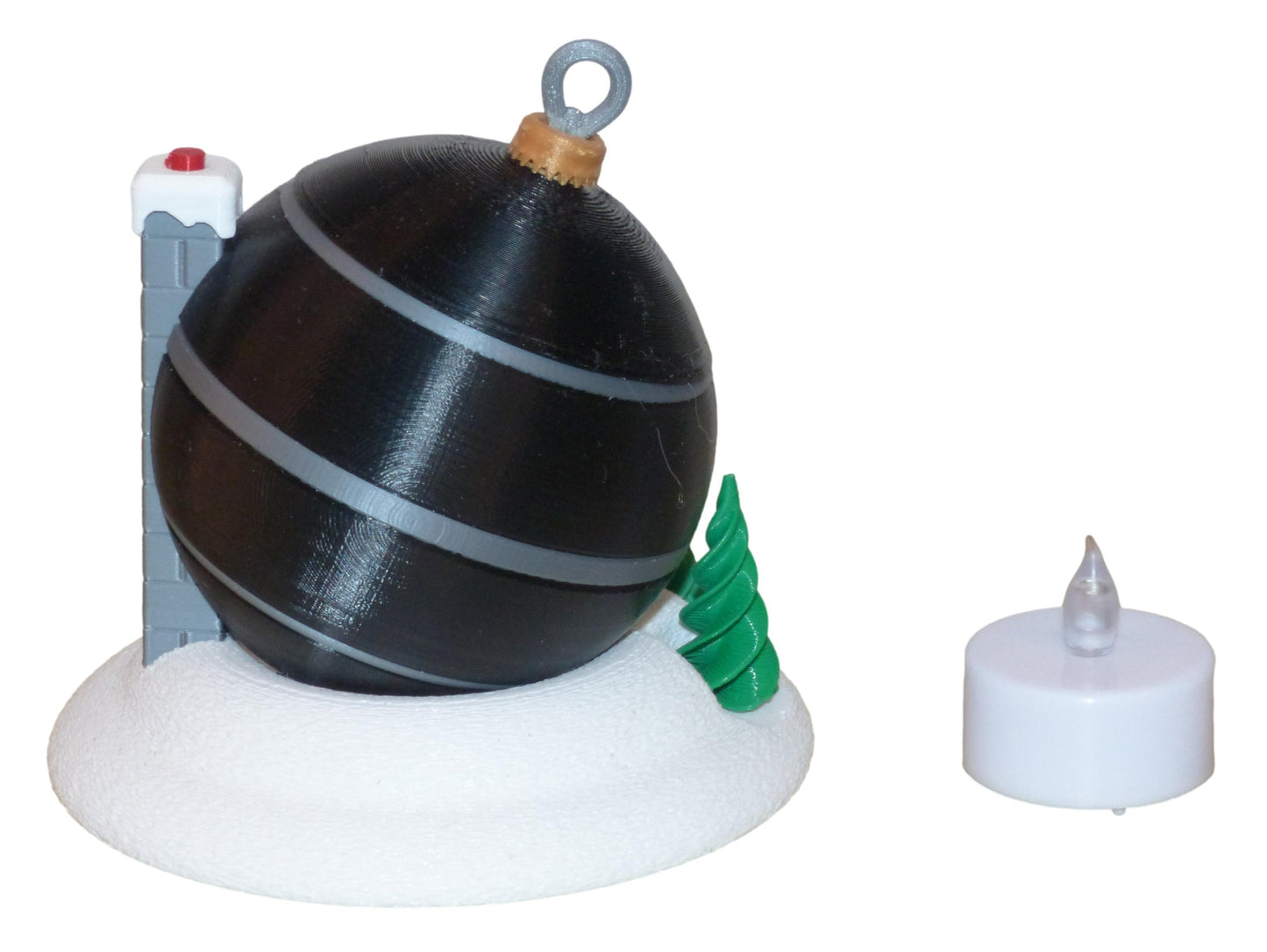 Christmas Tree Bauble Fairy House with LED Tealight in black