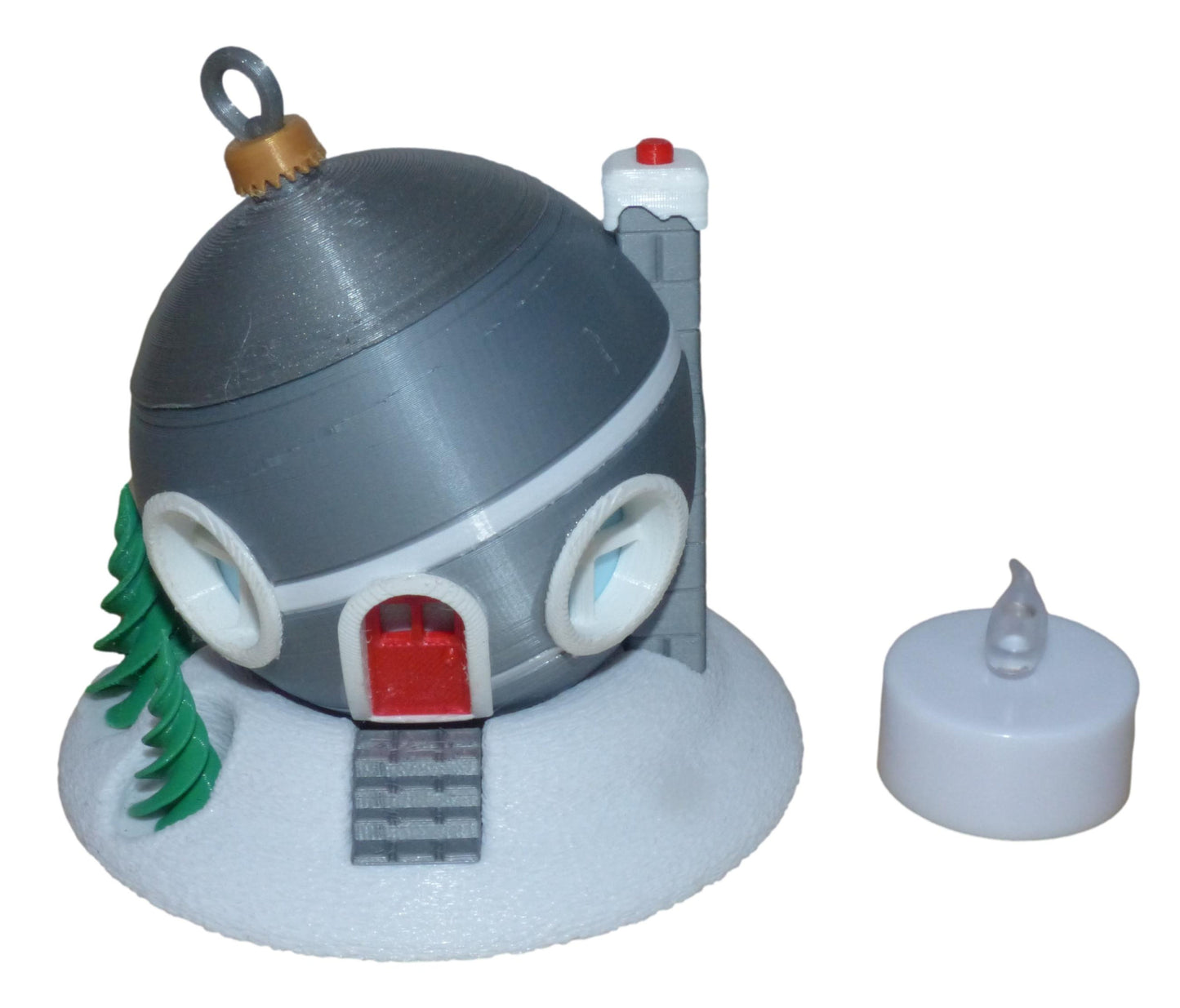Christmas Tree Bauble Fairy House with LED Tealight in silver