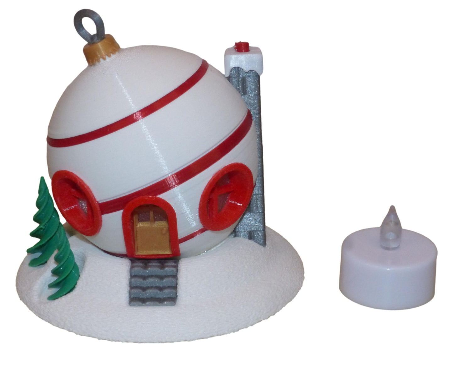Christmas Tree Bauble Fairy House with LED Tealight in white