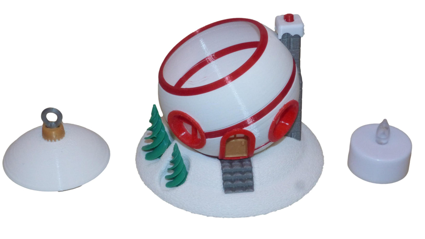 Christmas Tree Bauble Fairy House with LED Tealight in white