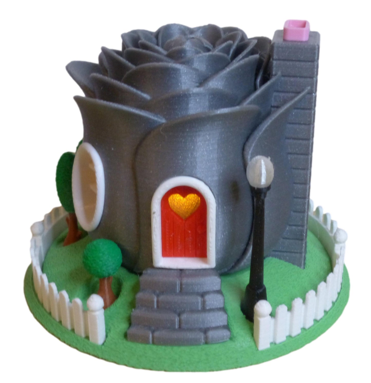 3D Printed Illuminated Rose Fairy House with Base and Tealight Ornament
