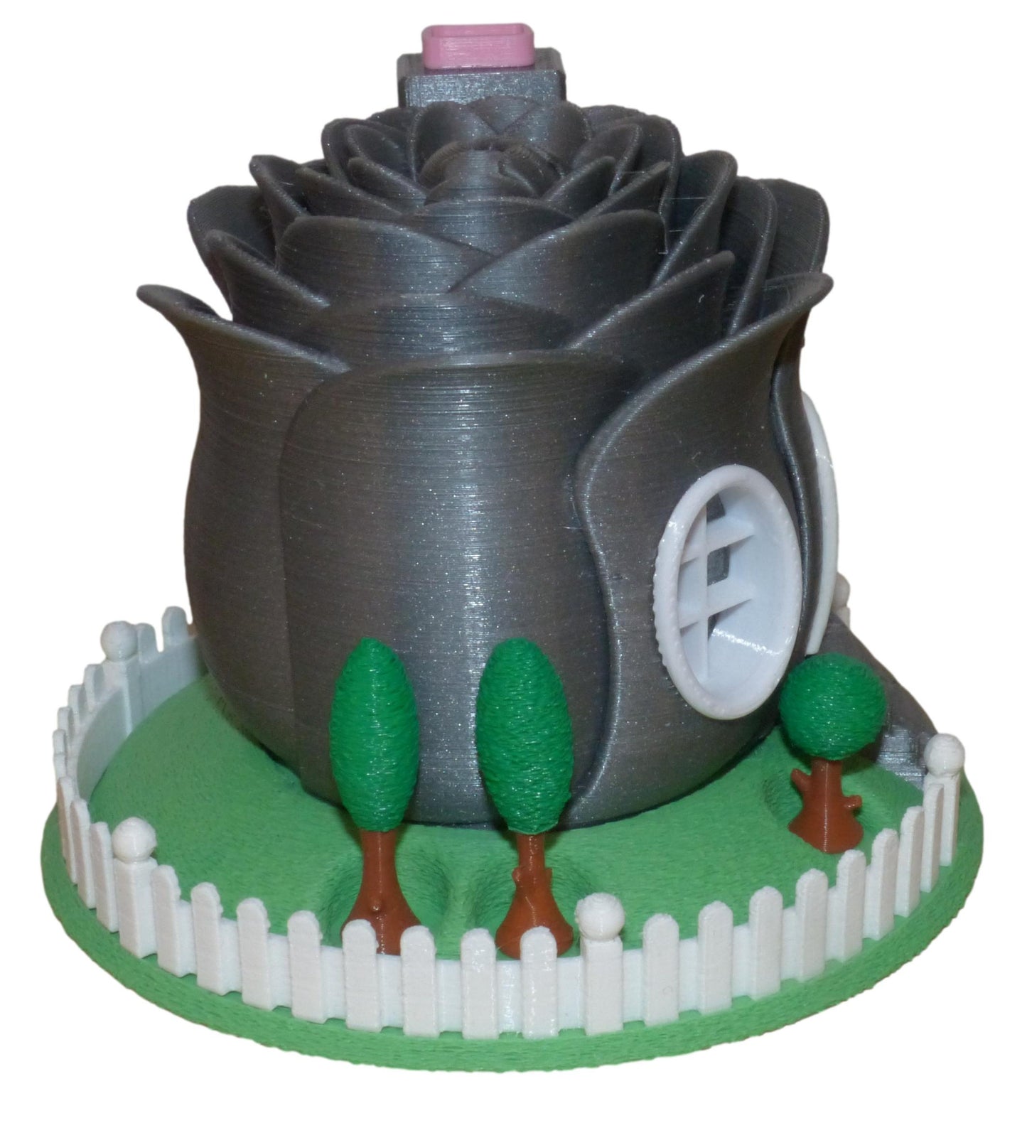 3D Printed Illuminated Rose Fairy House with Base and Tealight Ornament