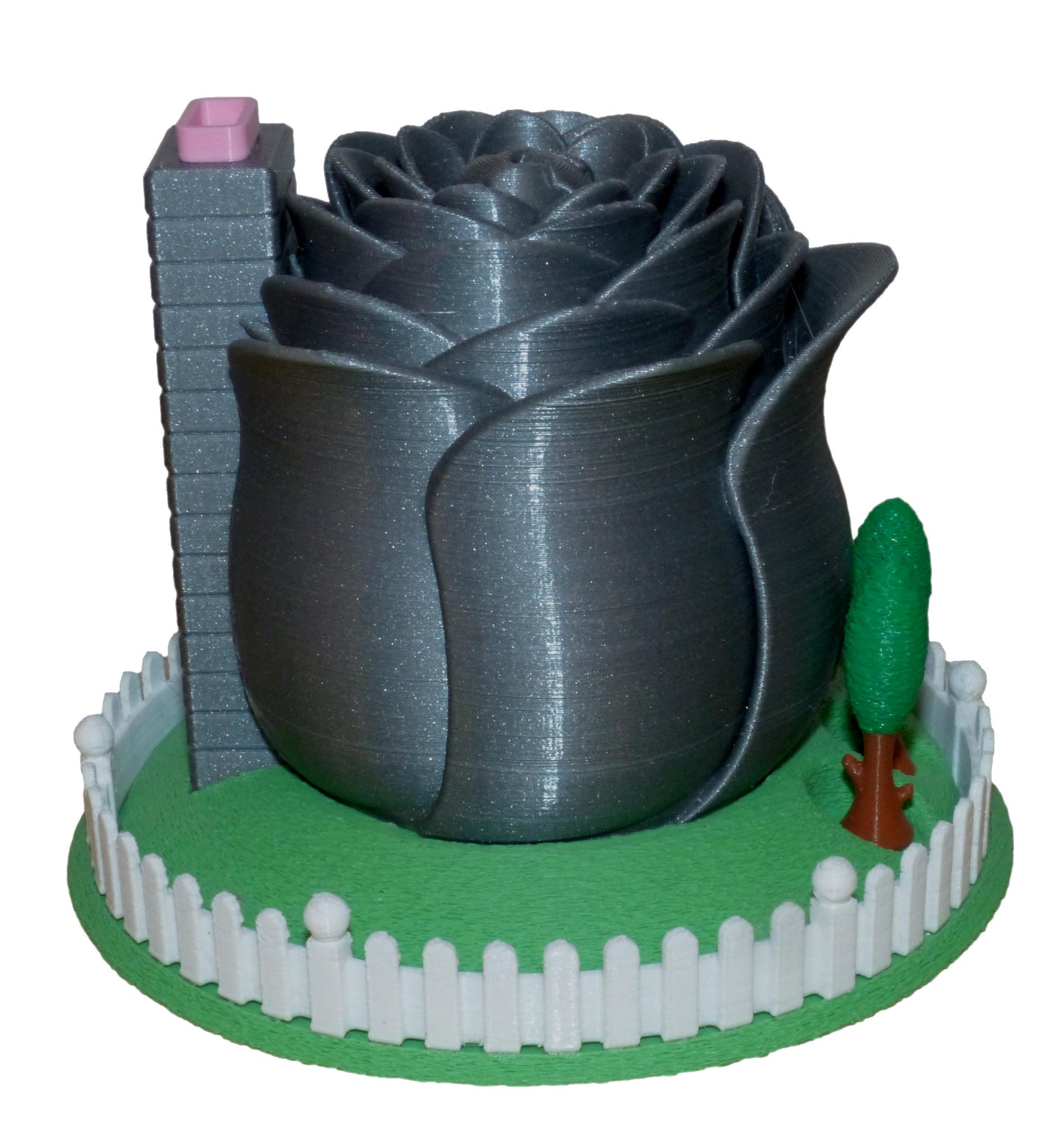 3D Printed Illuminated Rose Fairy House with Base and Tealight Ornament