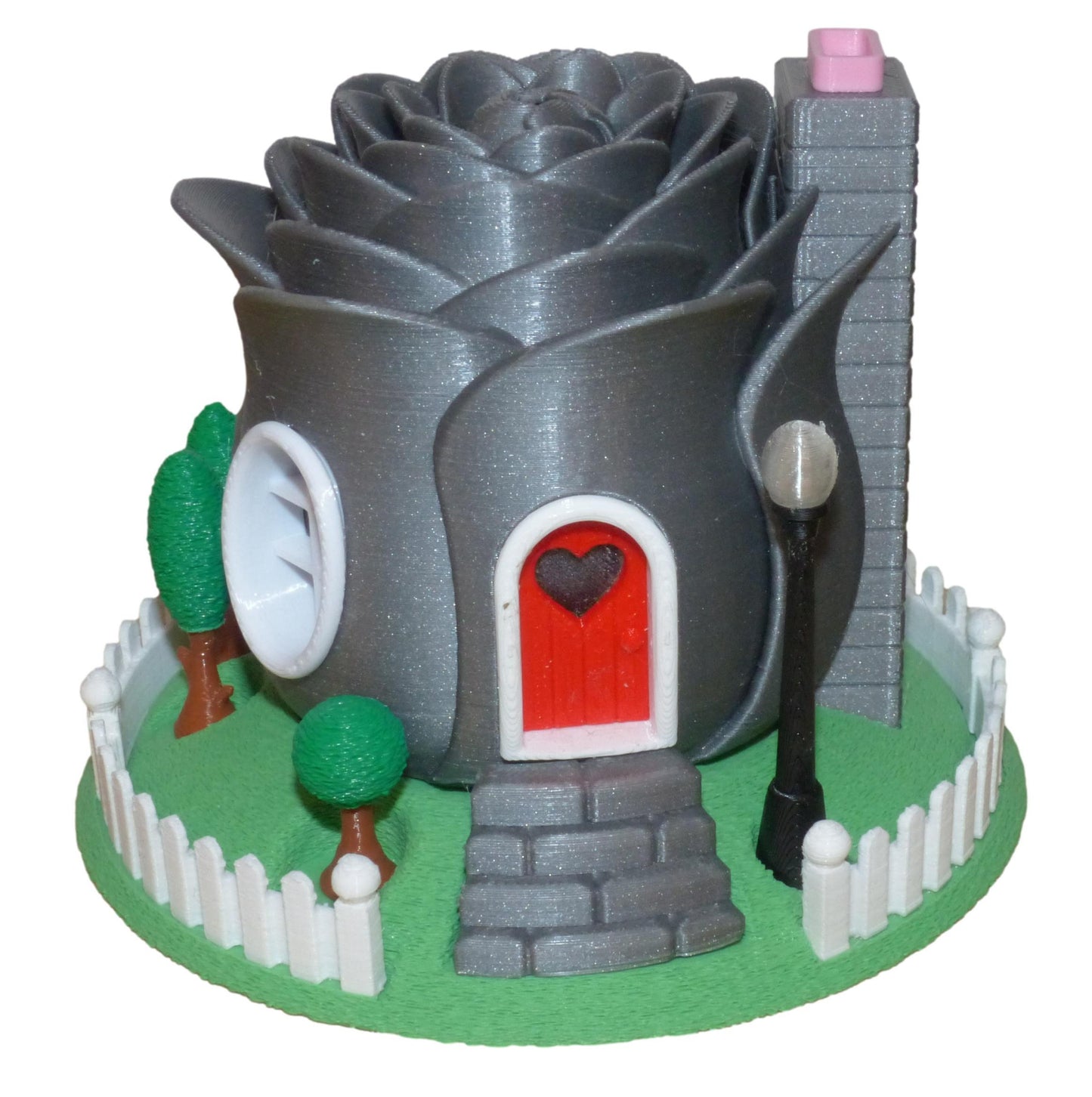 3D Printed Illuminated Rose Fairy House with Base and Tealight Ornament