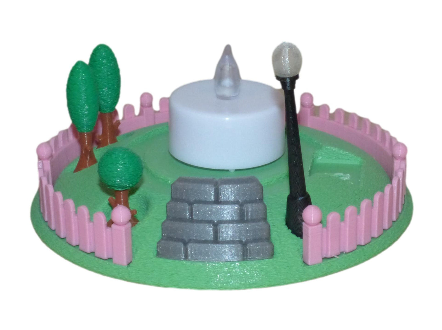 3D Printed Illuminated Rose Fairy House with Base and Tealight Ornament in pink