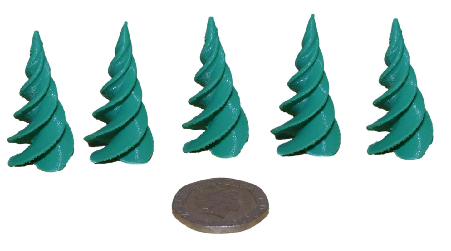 3D Printed Stylised Model Trees (Pack of 5) in green