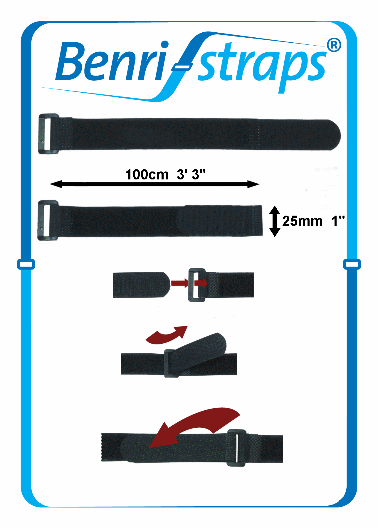 Benristraps 25mm Hook and Loop Cinch Straps (Pack of 5)