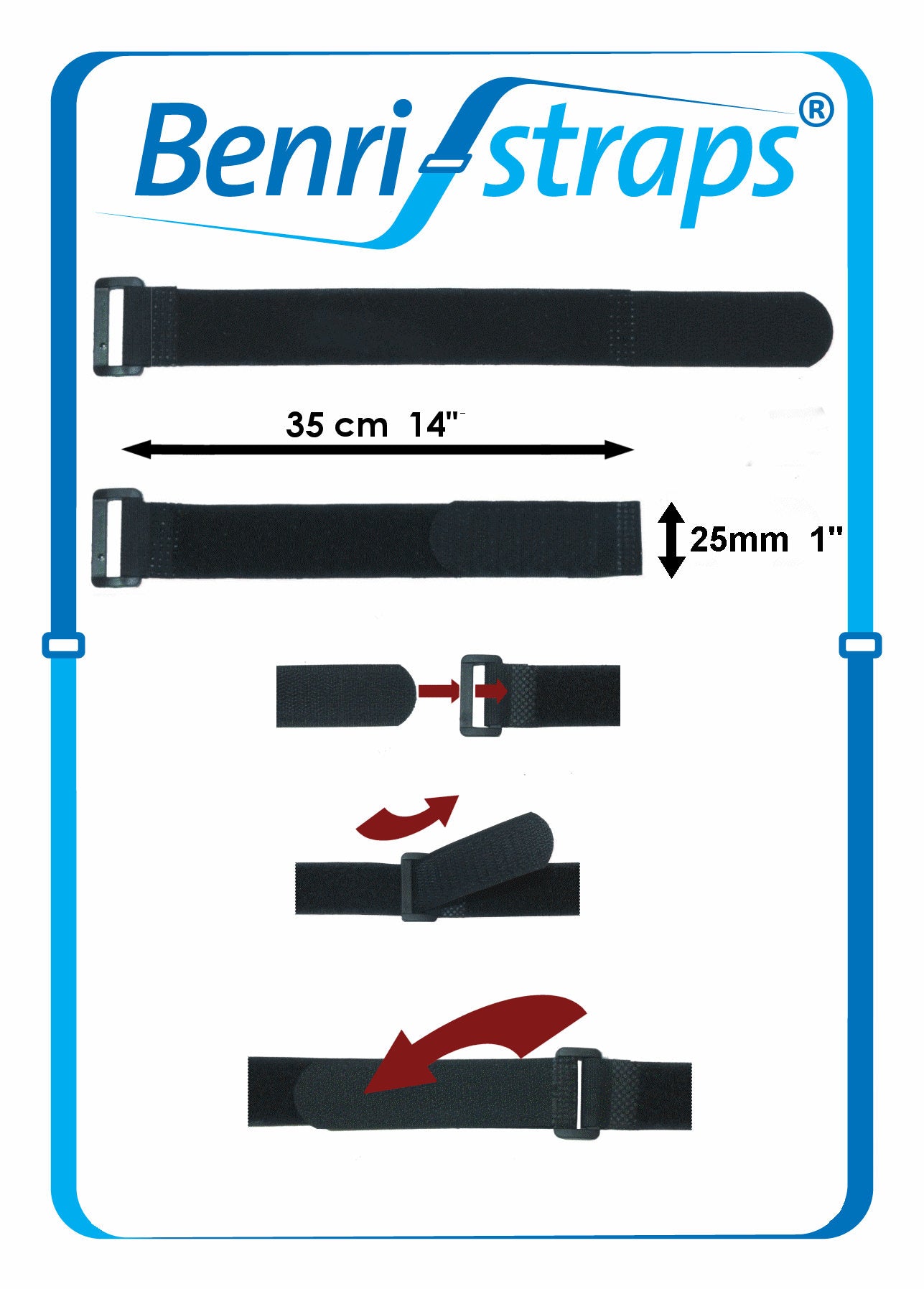 Benristraps 25mm Hook and Loop Cinch Straps (Pack of 5)