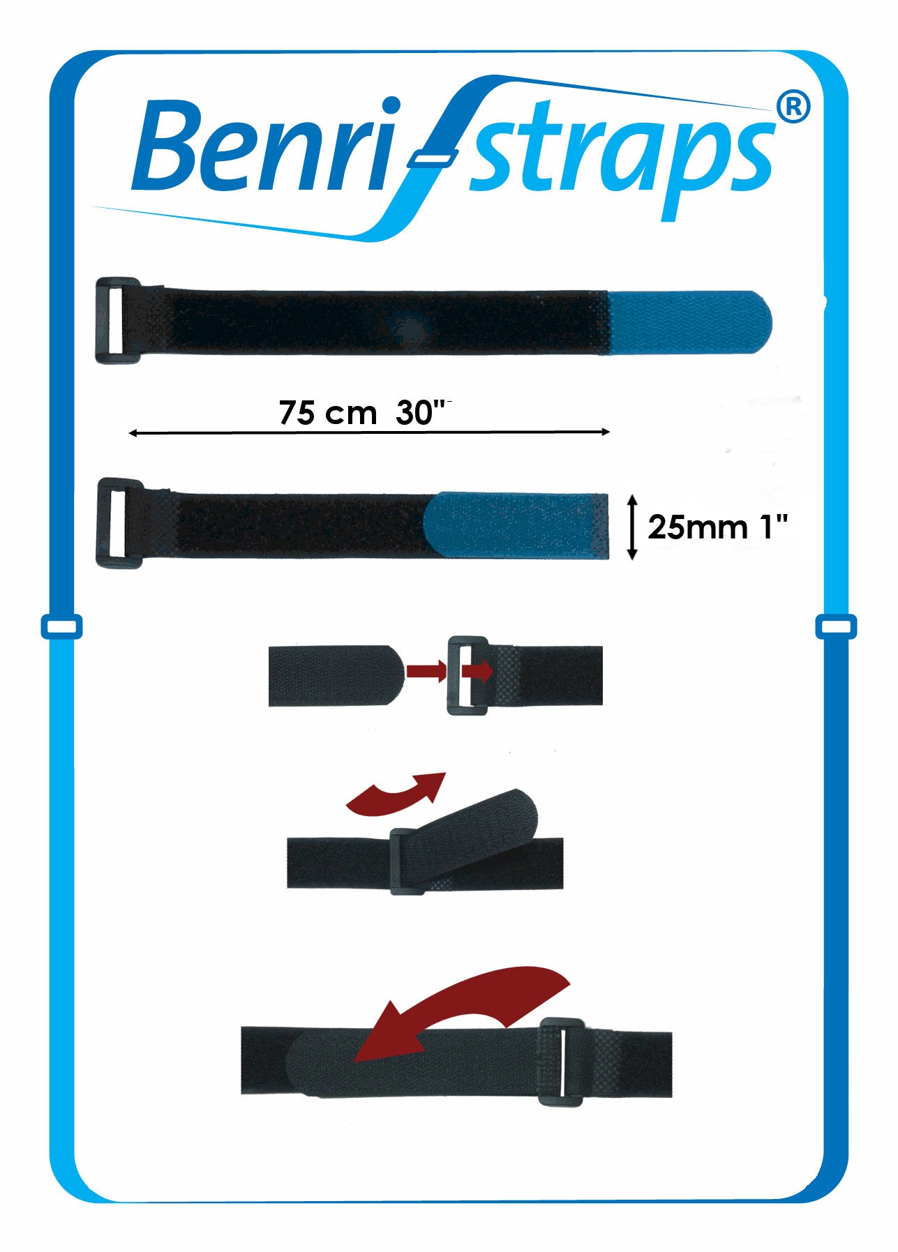 Benristraps 25mm Hook and Loop Cinch Straps (Pack of 5)