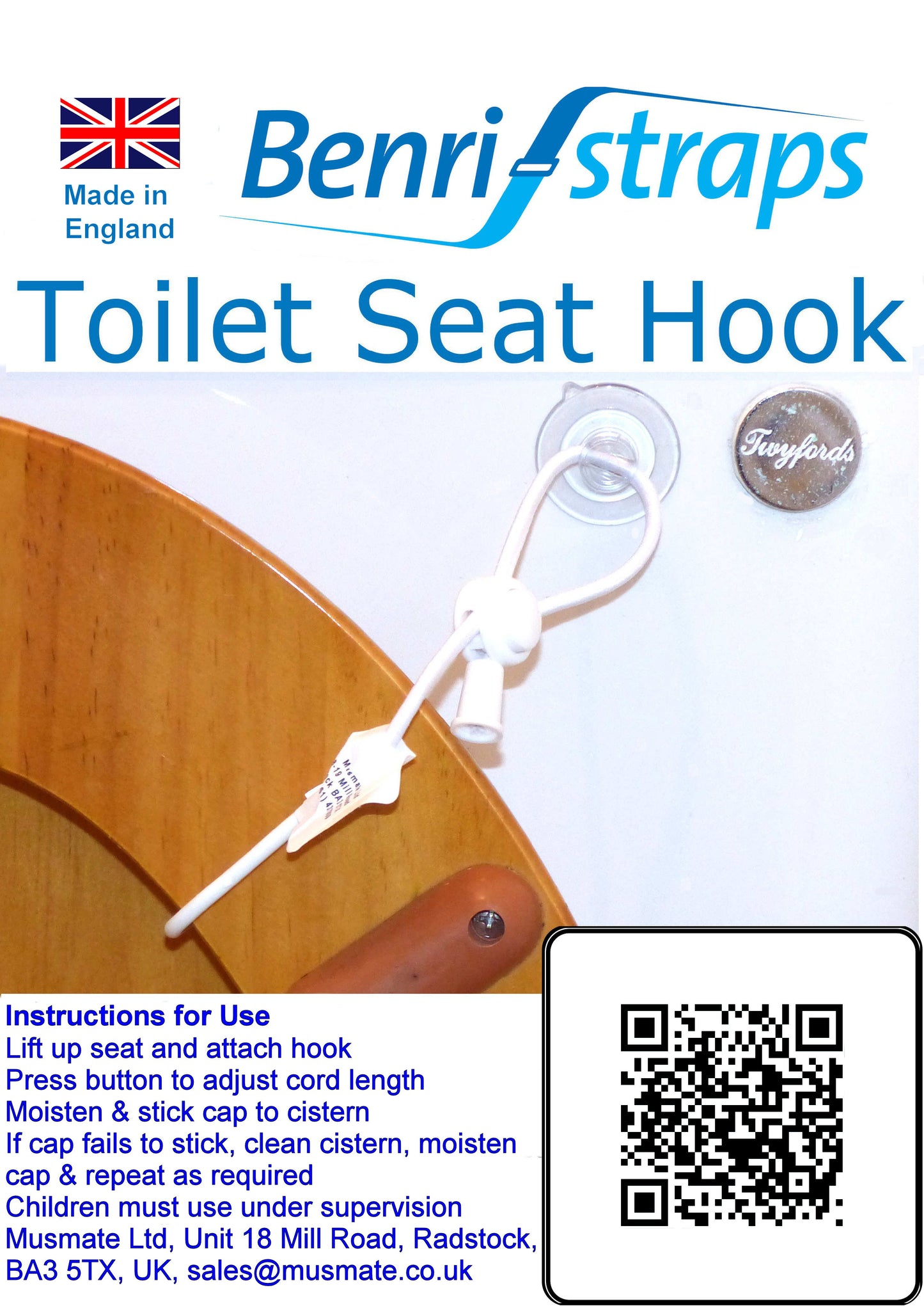 Toilet Seat Hook to Keep the Toilet Seat Up label