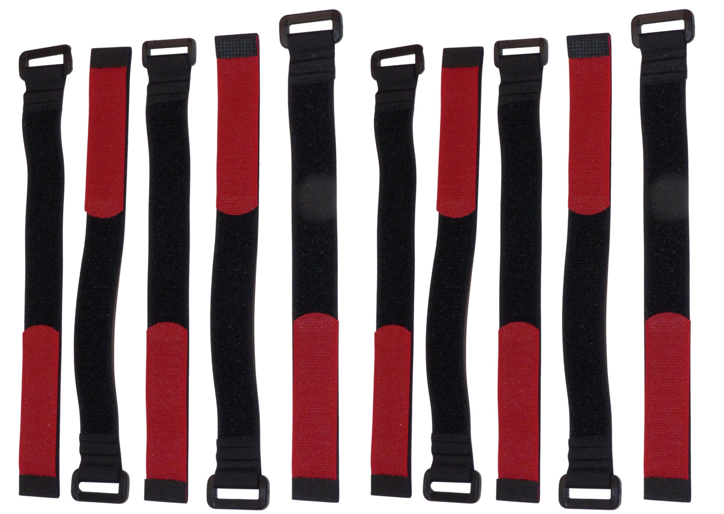 25mm Hook and Loop Cinch Straps in Black, Red End (Pack of 10)