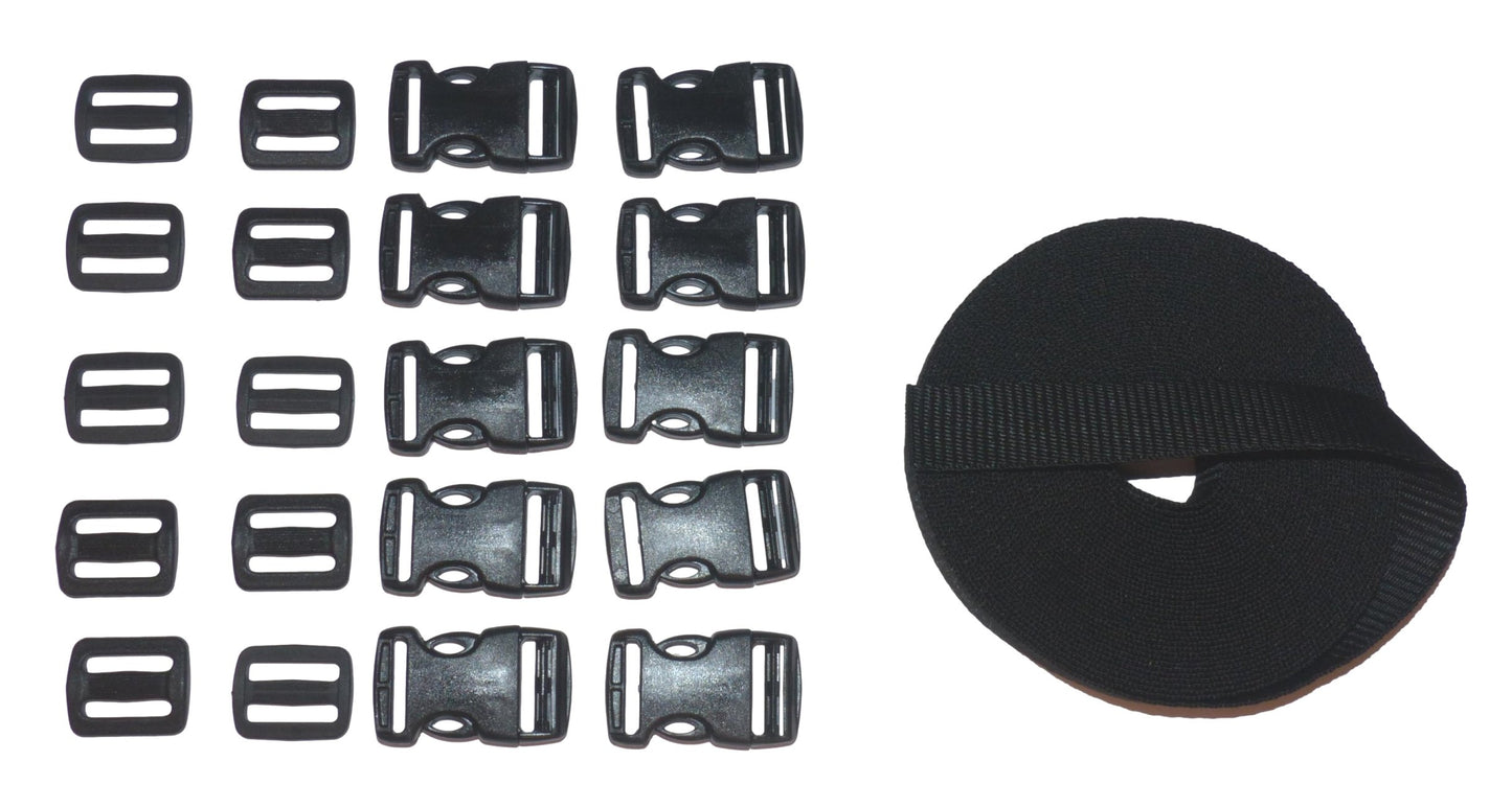 Benristraps 25mm Heavy-Duty Webbing and Branded  Buckle Sets for Straps, Bags, Crafts in black