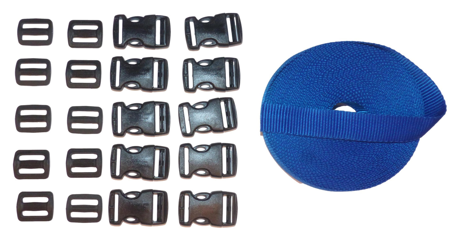 Benristraps 25mm Heavy-Duty Webbing and Branded  Buckle Sets for Straps, Bags, Crafts in blue