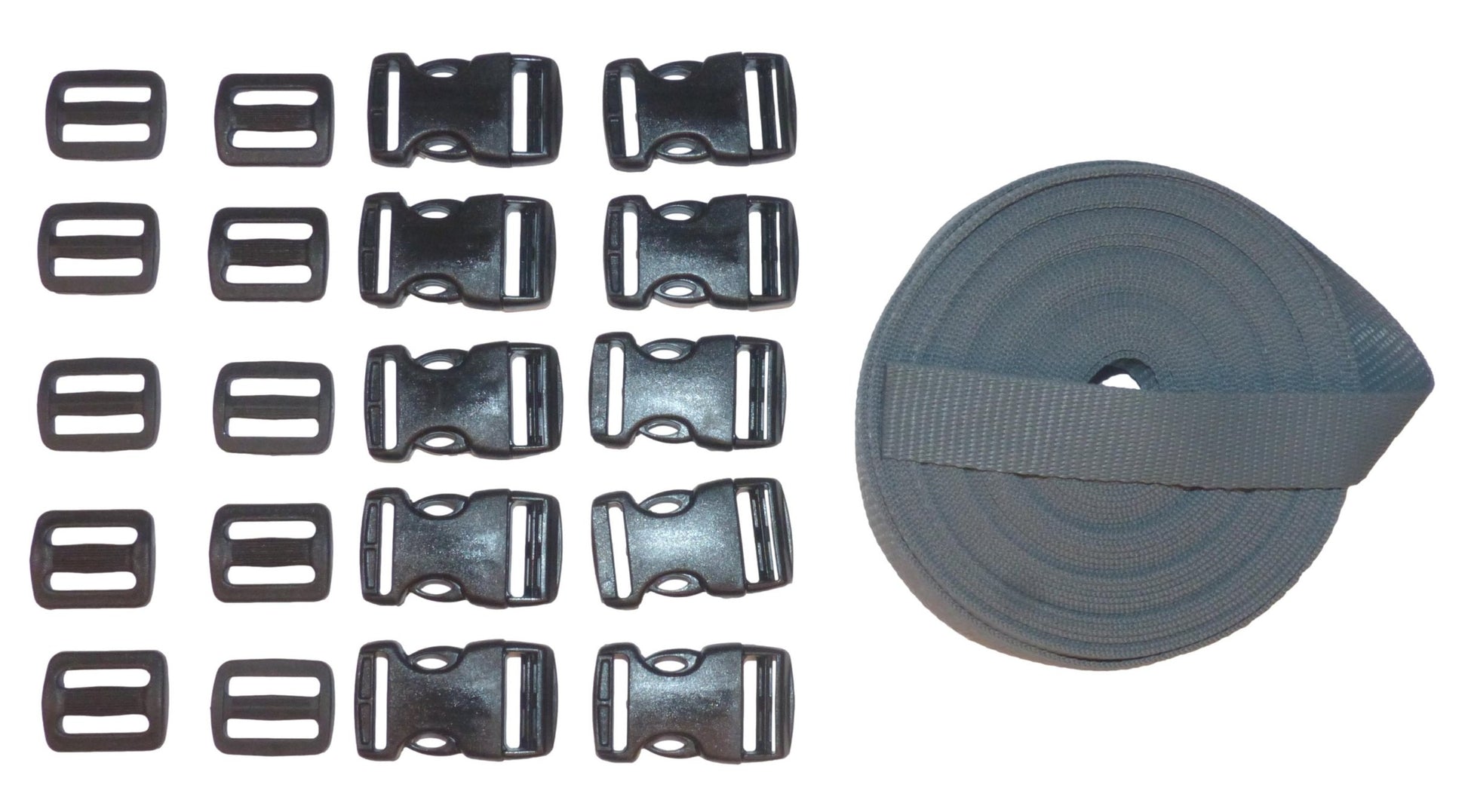 Benristraps 25mm Heavy-Duty Webbing and Branded  Buckle Sets for Straps, Bags, Crafts in grey