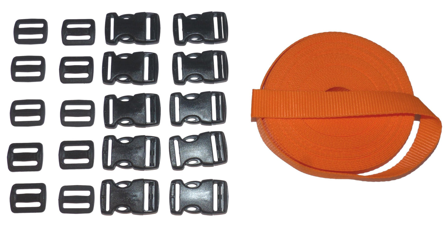 Benristraps 25mm Heavy-Duty Webbing and Branded  Buckle Sets for Straps, Bags, Crafts in orange