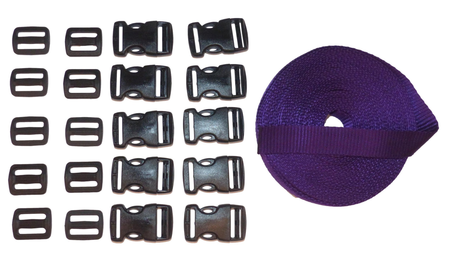 Benristraps 25mm Heavy-Duty Webbing and Branded  Buckle Sets for Straps, Bags, Crafts in purple