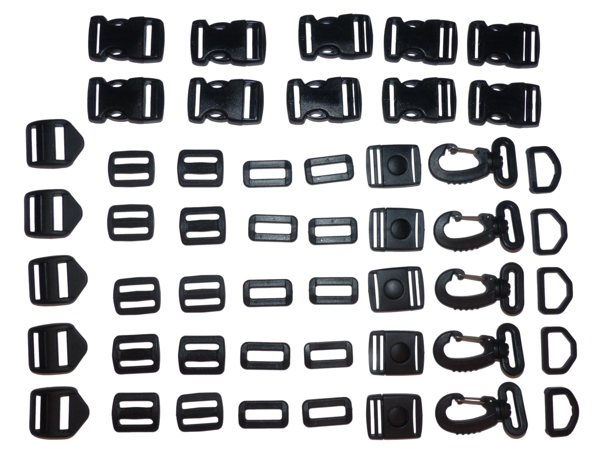 25mm Buckle Set with Quick Release, Triglide, Button, Snap Hooks, Ladderlock, Square & D Rings