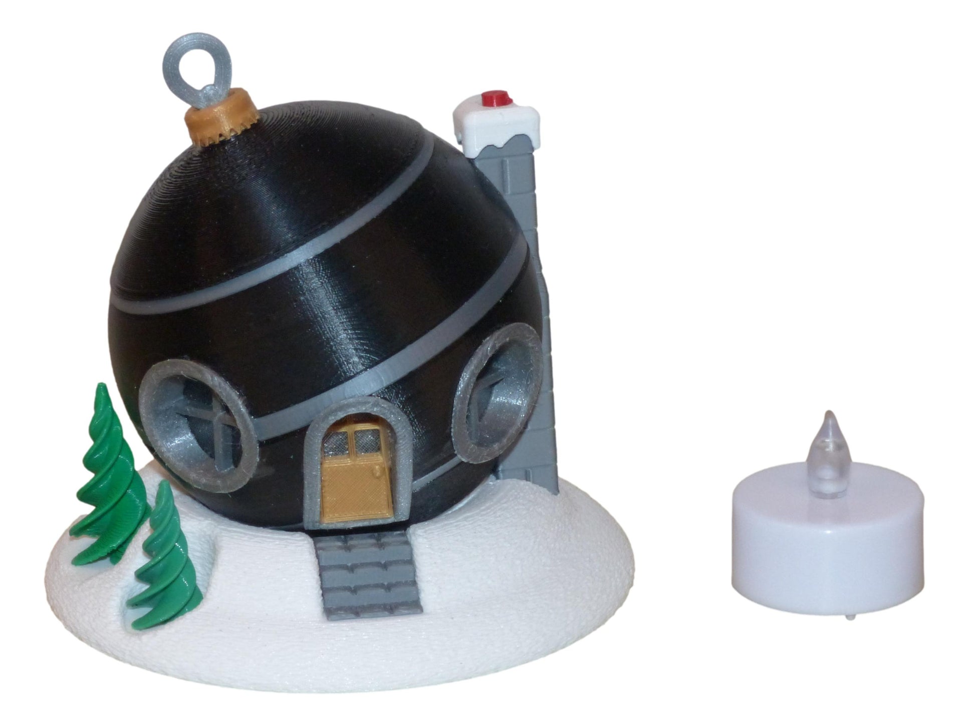 Christmas Tree Bauble Fairy House with LED  Tealight in black