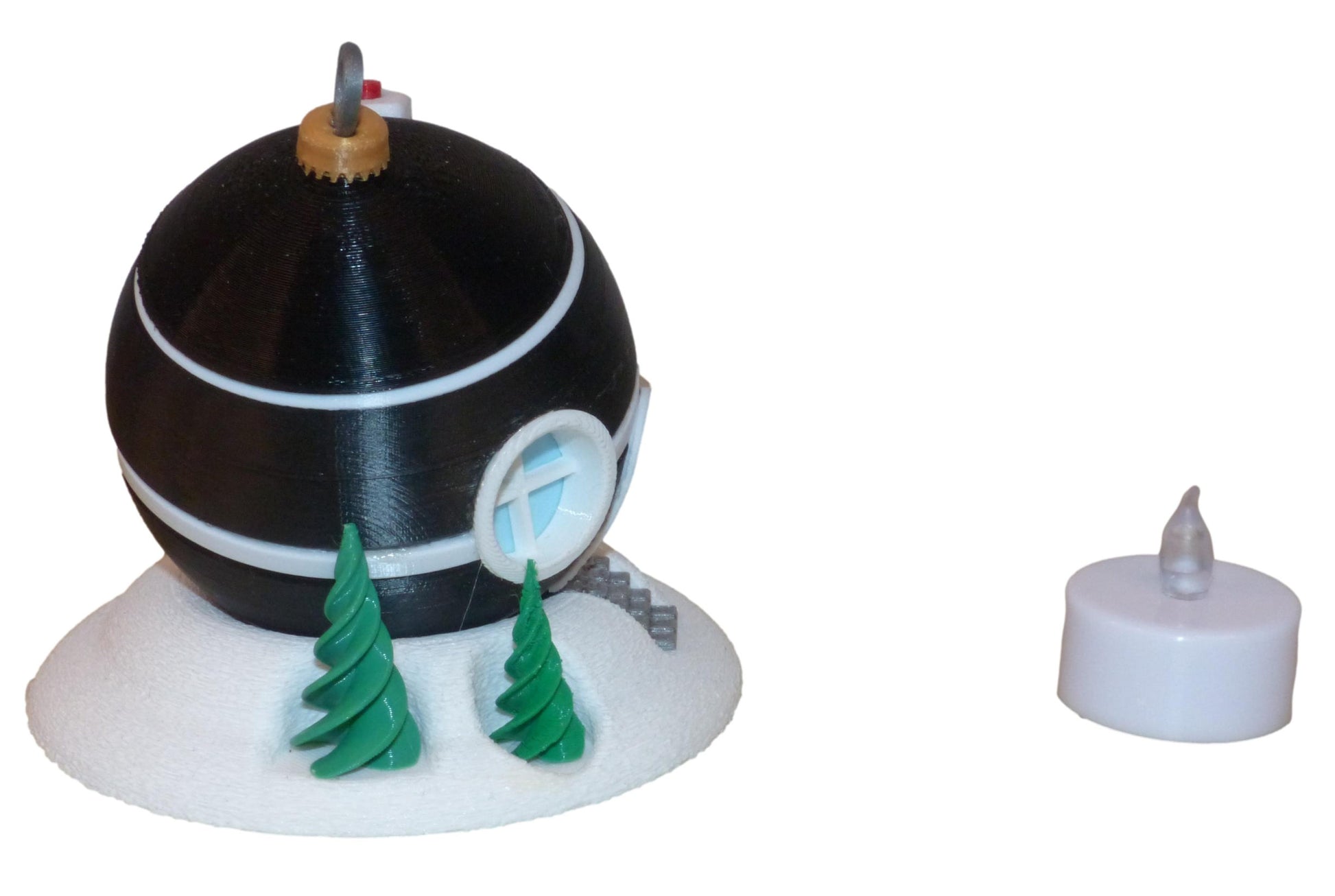 Christmas Tree Bauble Fairy House with LED  Tealight in black