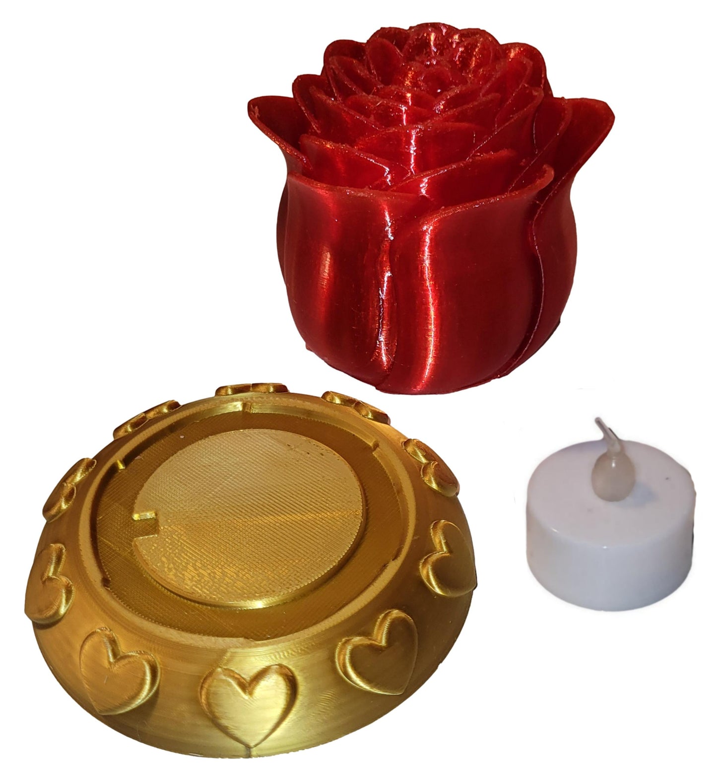 Illuminated Rose with Base and Tealight Ornament Valentine Gift Ornament