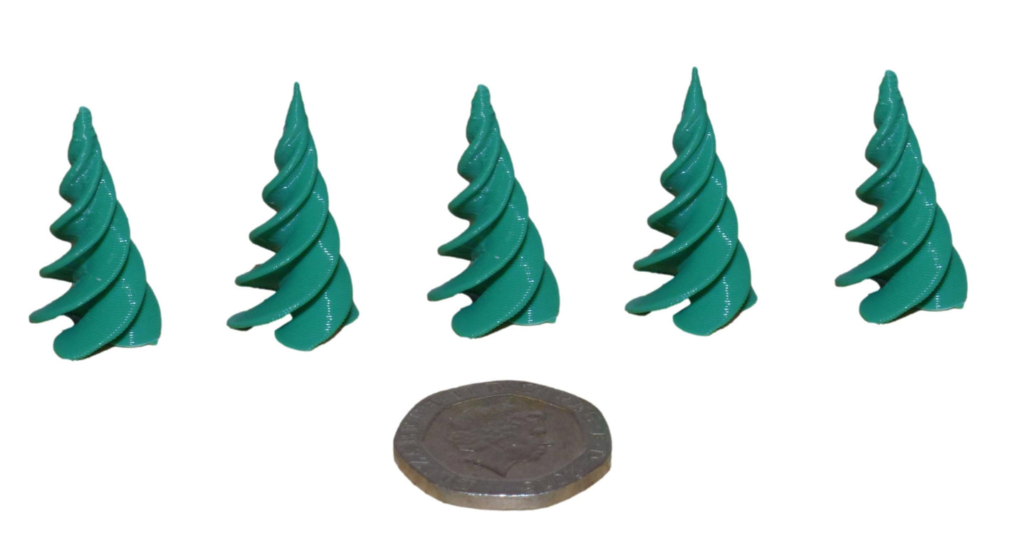 3D Printed Stylised Model Trees (Pack of 5) in green