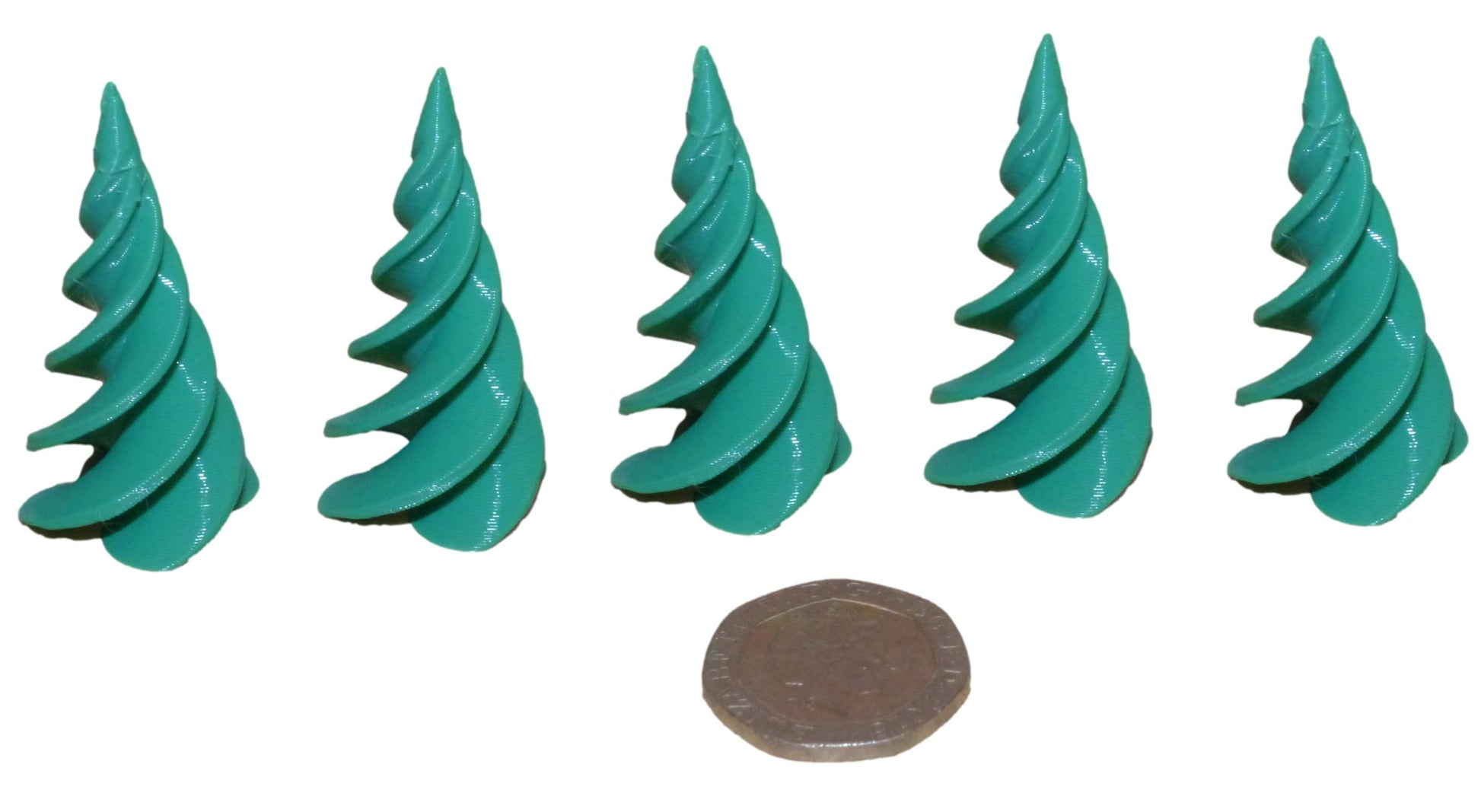 3D Printed Stylised Model Trees (Pack of 5) in green