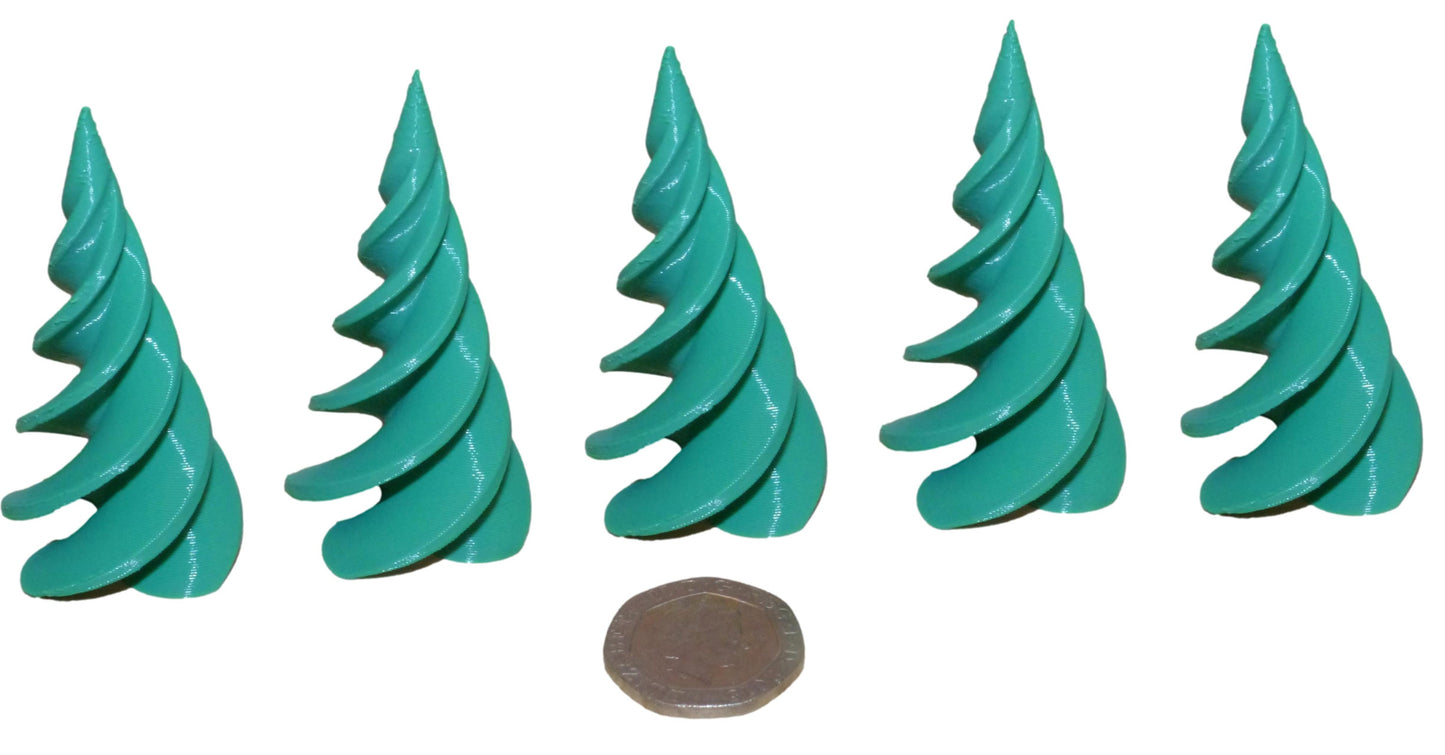 3D Printed Stylised Model Trees (Pack of 5) in green