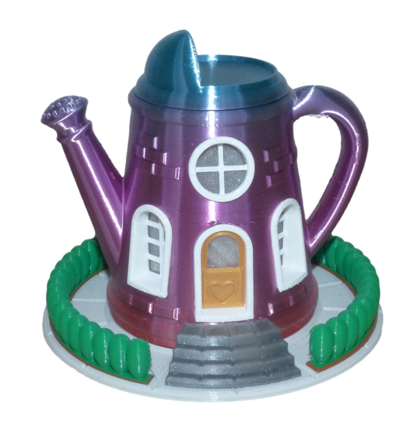 Watering Can Fairy House with LED Tealight Ornament in Rainbow