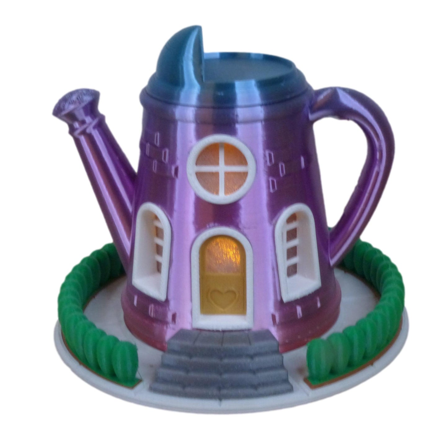 Watering Can Fairy House with LED Tealight Ornament in Rainbow