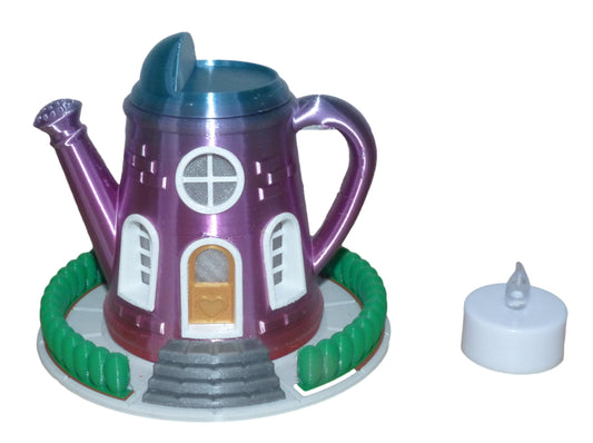 Watering Can Fairy House with LED Tealight Ornament