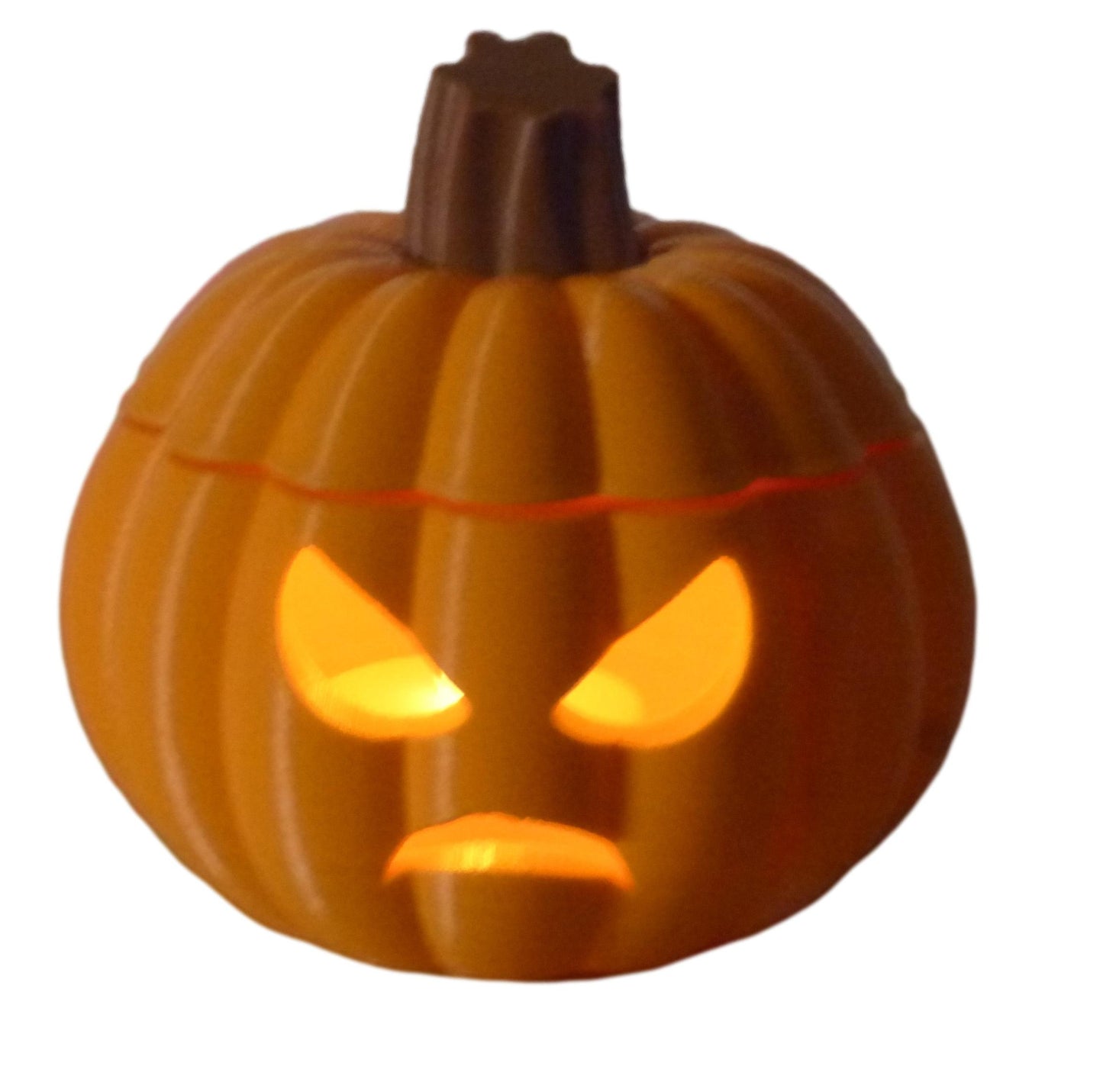 3D Printed Halloween Pumpkin with LED Tealight, orange, scowling face