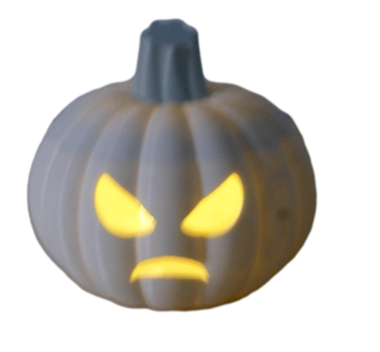 3D Printed Halloween Pumpkin with LED Tealight, white, scowling face