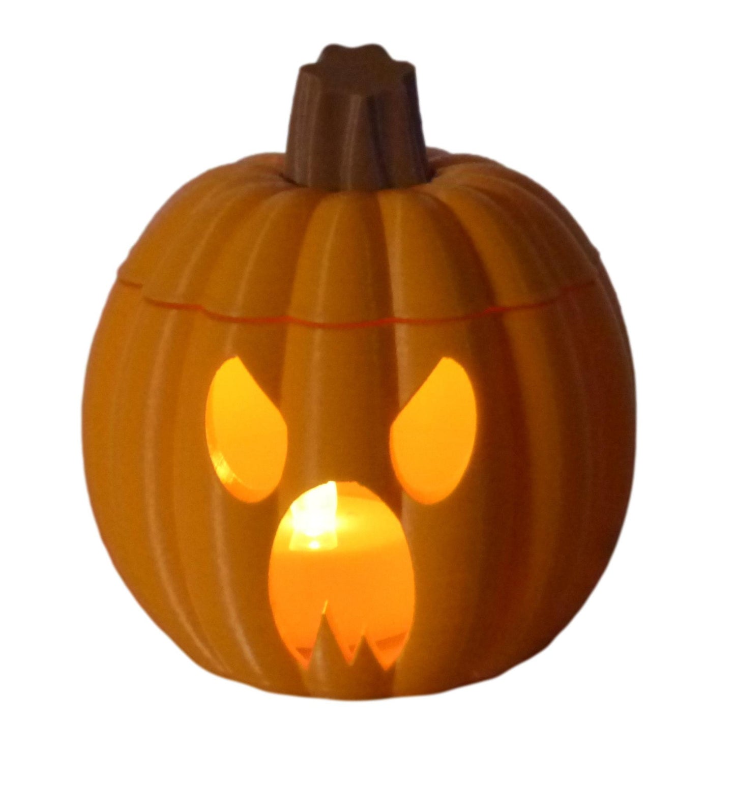 3D Printed Halloween Pumpkin with LED Tealight, orange, screaming face