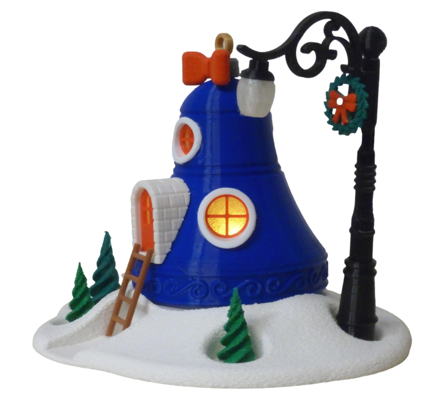 Illuminated Christmas Tree Bell Bauble Fairy House with Base and Tealight Ornament