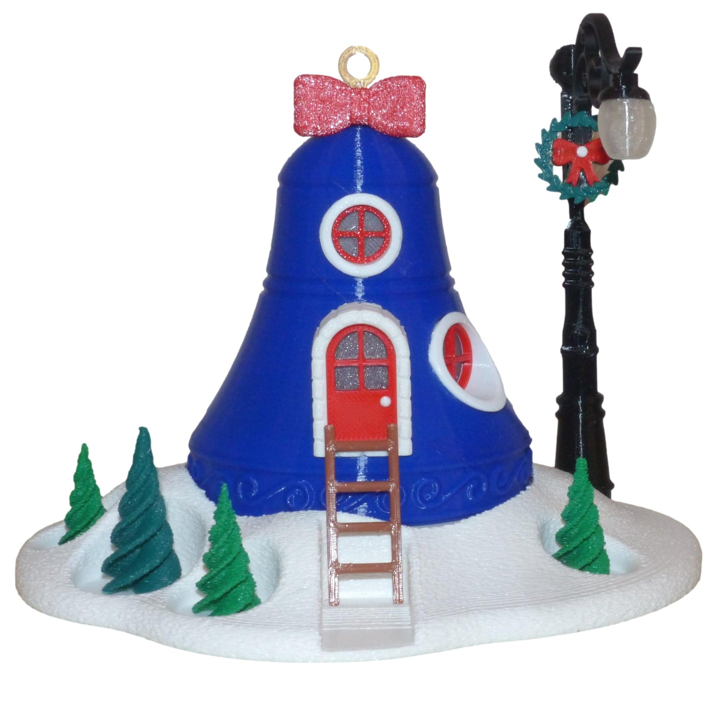 Illuminated Christmas Tree Bell Bauble Fairy House with Base and Tealight Ornament