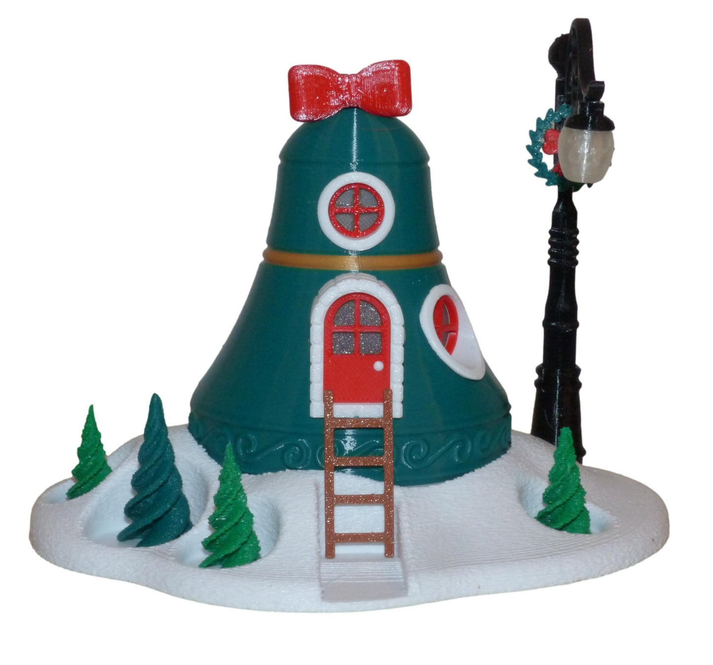 Illuminated Christmas Tree Bell Bauble Fairy House with Base and Tealight Ornament