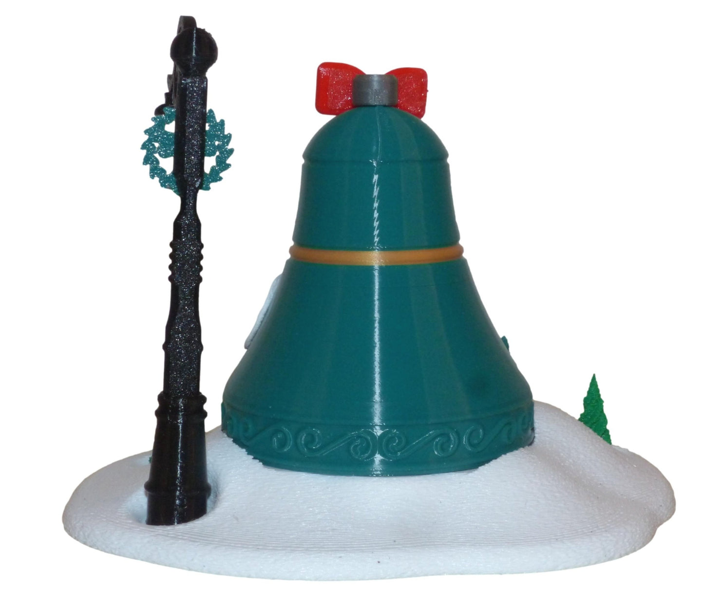 Illuminated Christmas Tree Bell Bauble Fairy House with Base and Tealight Ornament