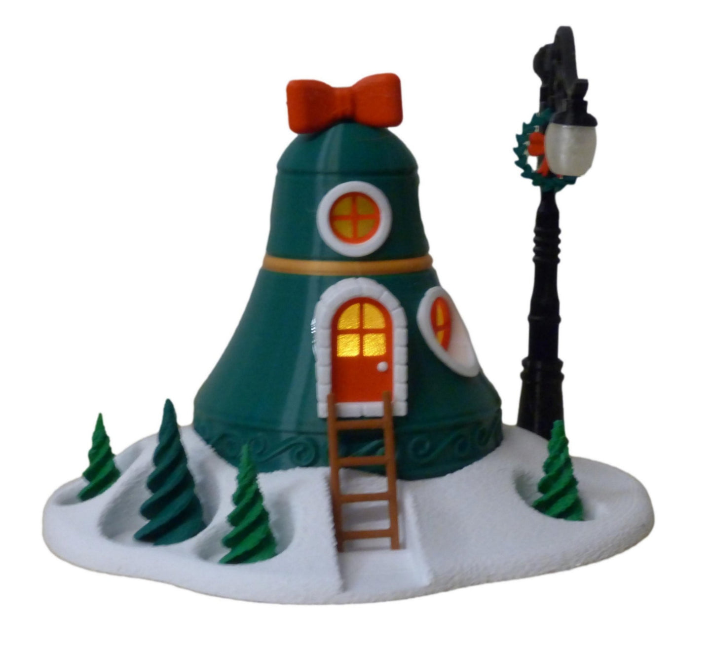 Illuminated Christmas Tree Bell Bauble Fairy House with Base and Tealight Ornament