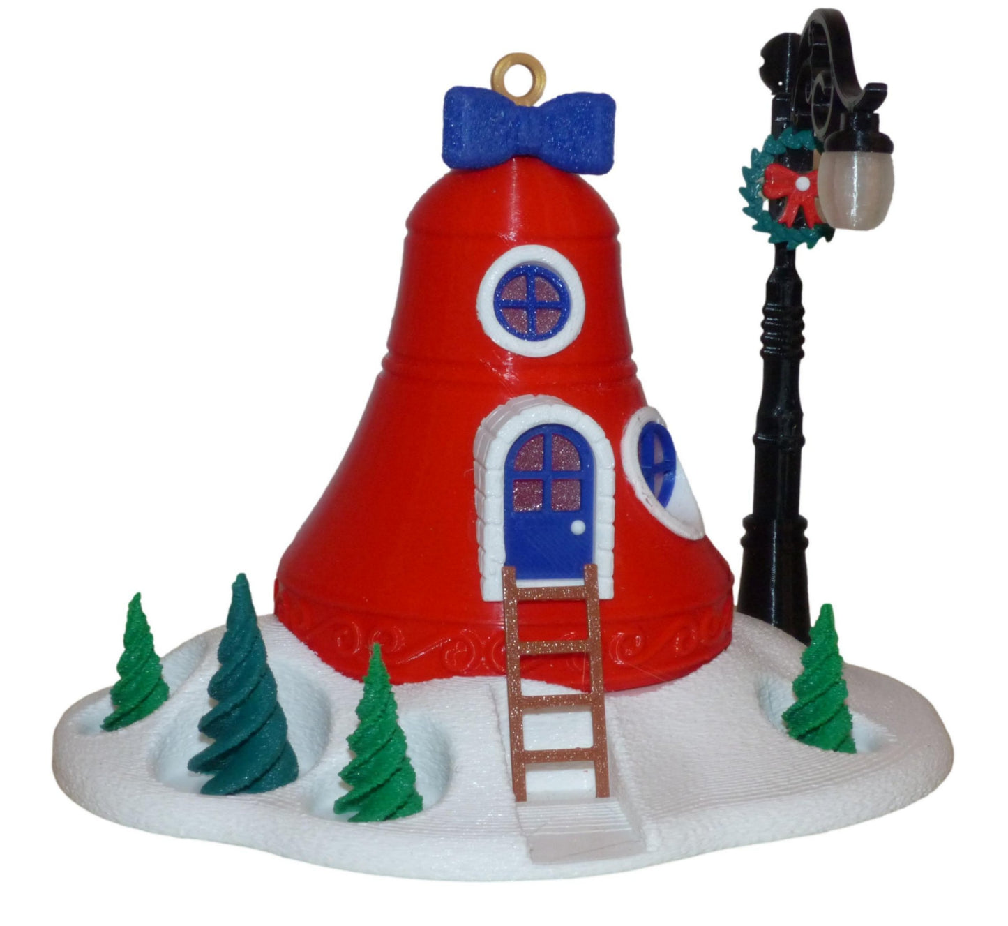 Illuminated Christmas Tree Bell Bauble Fairy House with Base and Tealight Ornament