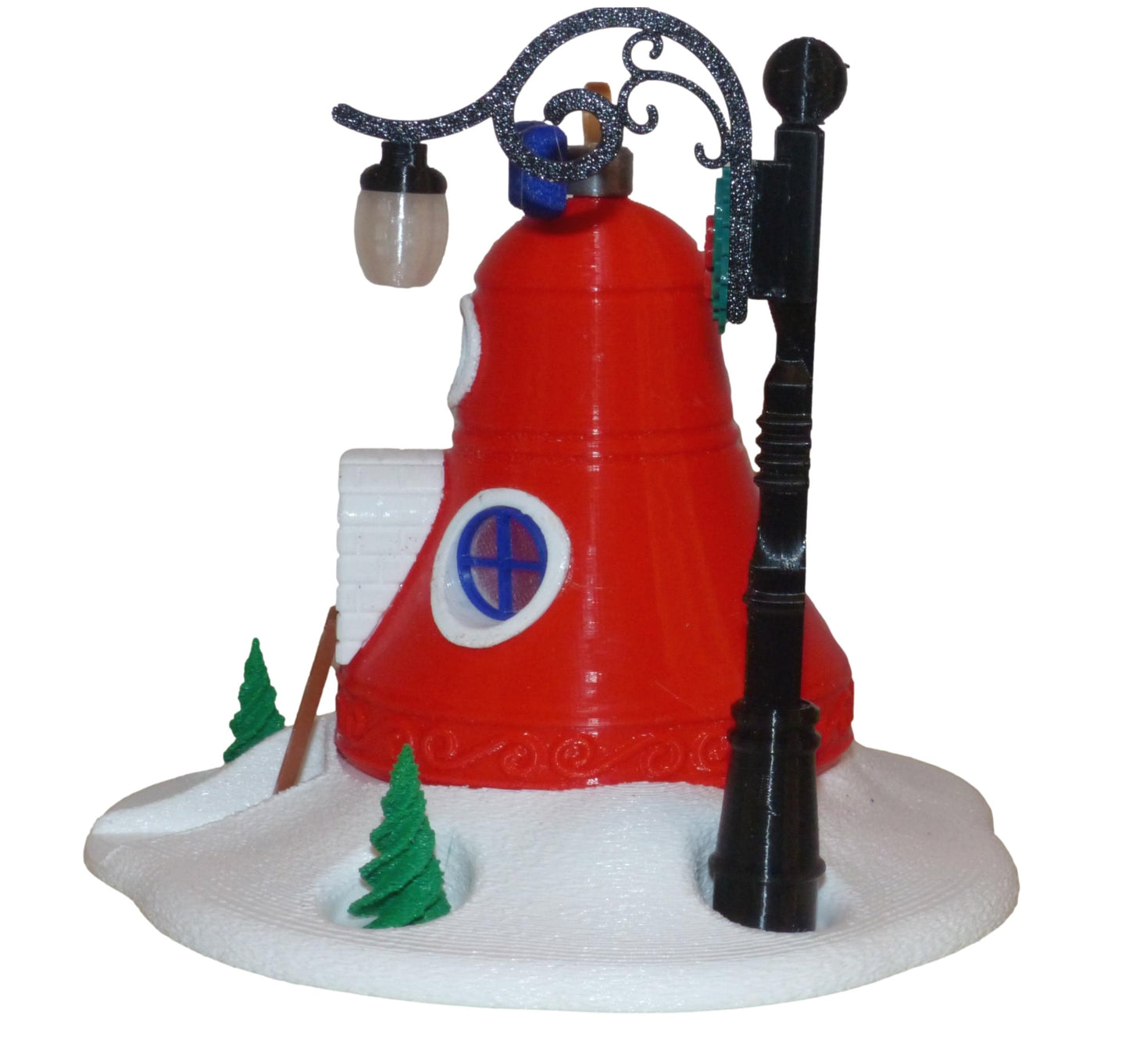 Illuminated Christmas Tree Bell Bauble Fairy House with Base and Tealight Ornament