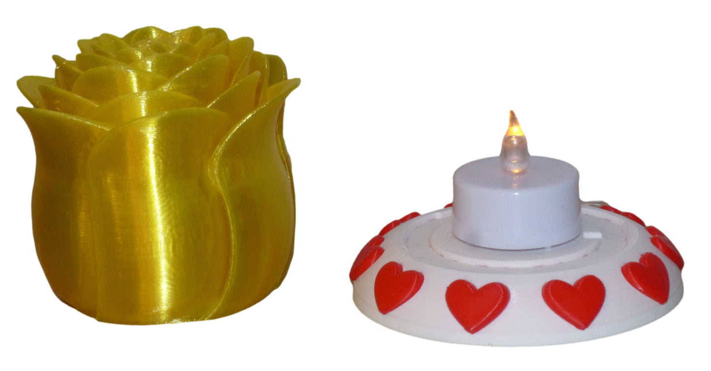 Illuminated Rose with Base and Tealight Ornament Valentine Gift Ornament