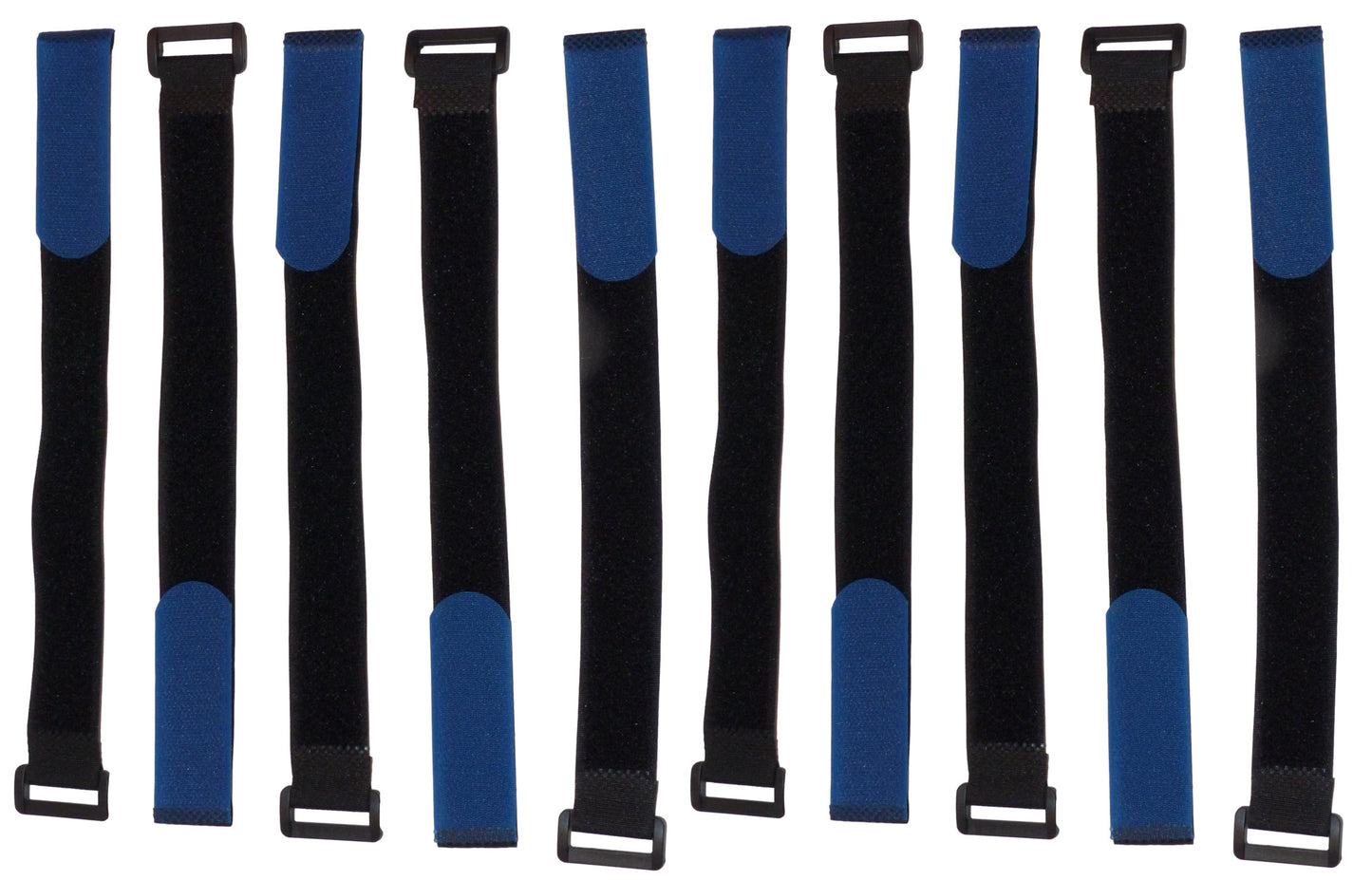 25mm Hook and Loop Cinch Straps in Black, Blue End (Pack of 10)
