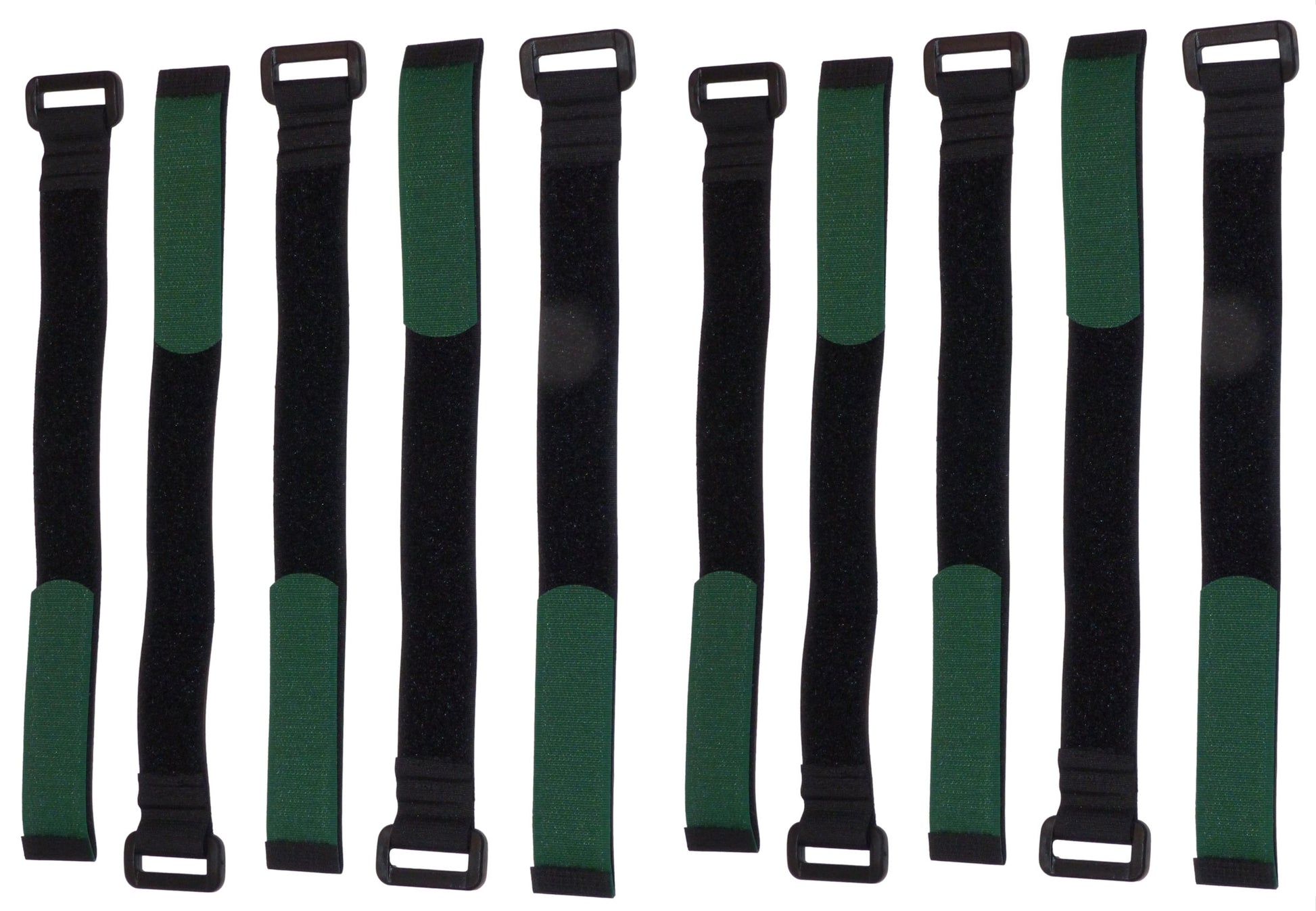 25mm Hook and Loop Cinch Straps in Black, Green End (Pack of 10)