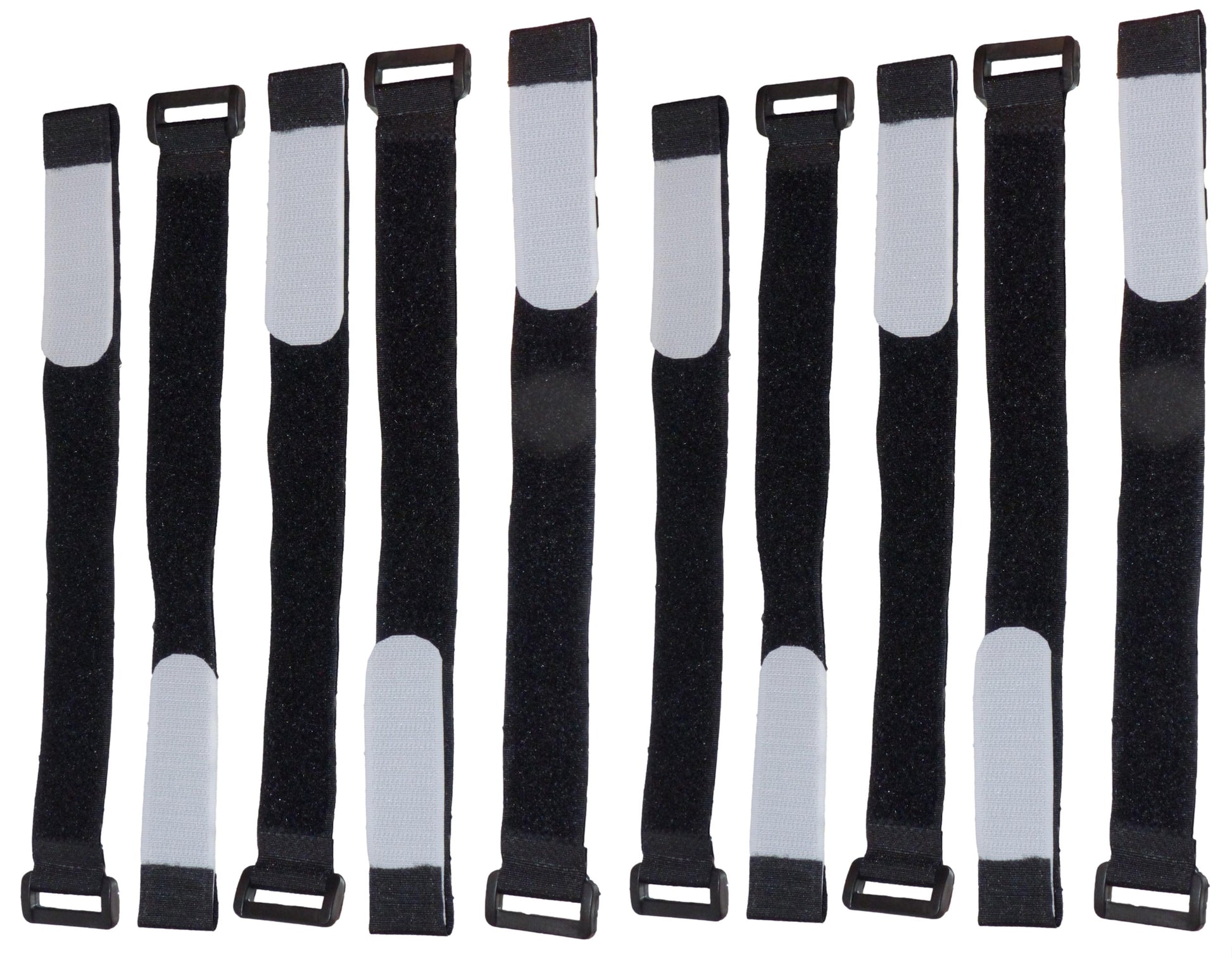 25mm Hook and Loop Cinch Straps in Black, White End (Pack of 10)
