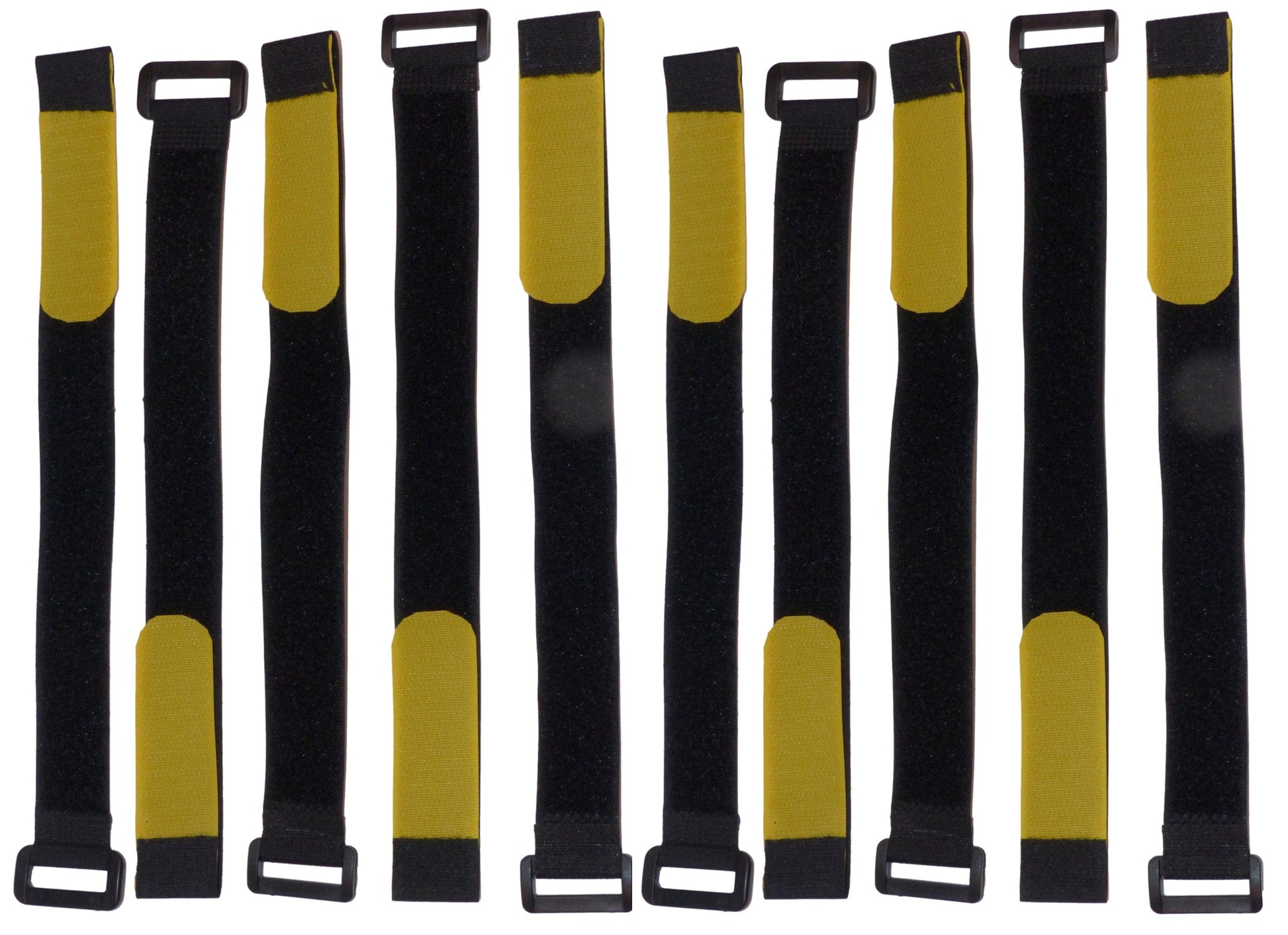 10 Pack 25mm Hook & Loop Adjustable Cinch Straps with Buckles; Reusable Cable Tidy Ties Wire Management - Cable Organiser System; Versatile for Indoor/Outdoor Use in Black, Yellow End 