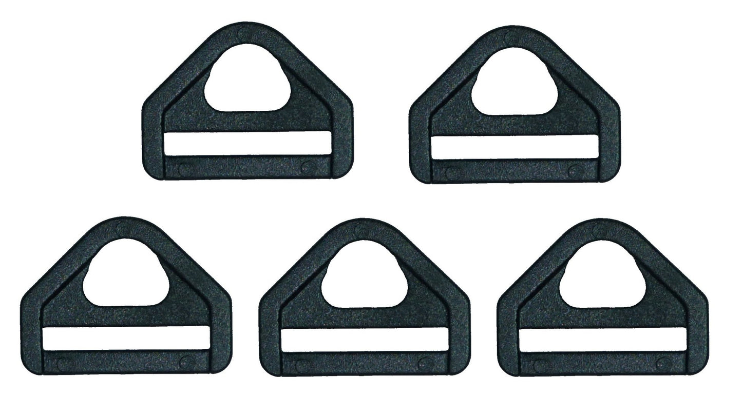 25mm black plastic strong triangle with slot and hole (pack of 5)